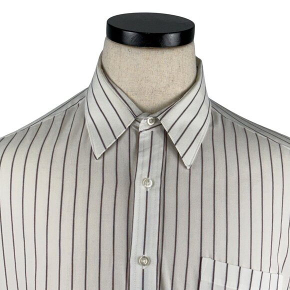 Vintage 80's Towncraft 17 1/2 White Button-Up Short Sleeve Shirt Striped XL - Picture 8 of 8